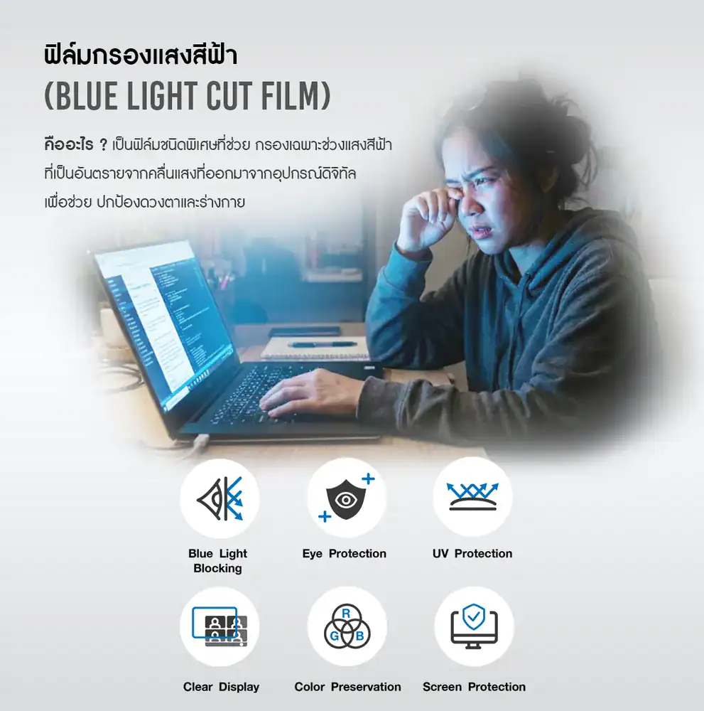 ฟิล์มกรองแสงสีฟ้า Blue Light Cut Film ของ MAXIMUM ช่วยลดอาการตาล้าจากการใช้หน้าจอ